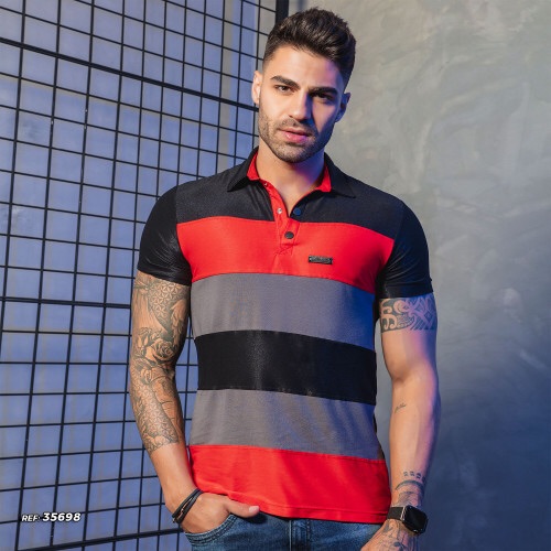 Camiseta Gola Polo Pit Bull - Preto